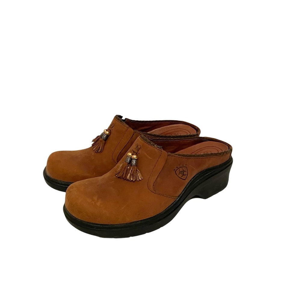 Ariat Women’s Mendocino Clogs Mules Brown Leather Tassels Size 7 Slip-On Shoes